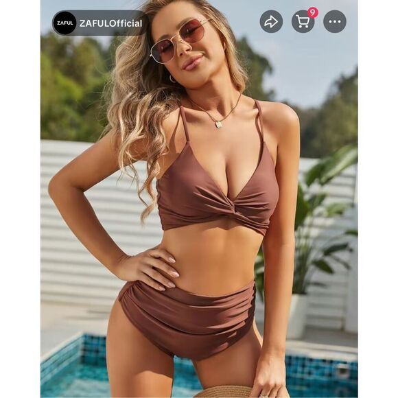 Zaful chocolate brown high waisted bikini size large - Picture 1 of 6